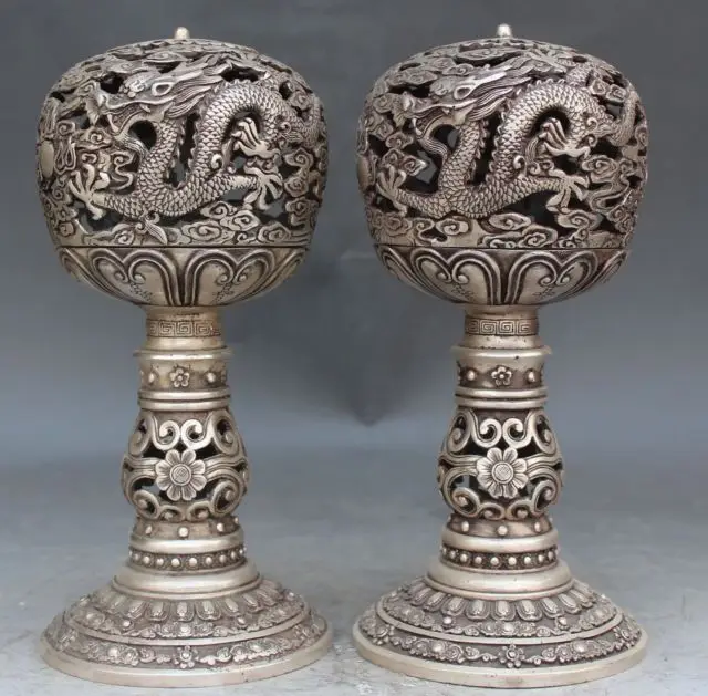 Exquisite Old Hand-made Cloud Dragon Statue Tibet Silver Incense Burner - A Pair Collectible Old Handwork copper Silver Bronze
Exquisite Old Hand-made Cloud Dragon Statue Tibet Silver Incense Burner - A Pair Collectible Old Handwork copper Silver Bronze