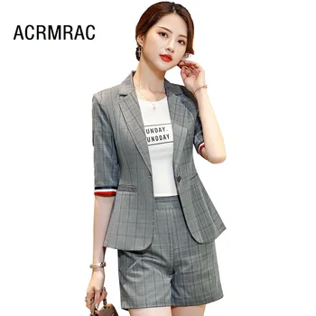 Women suits Slim summer Plaid Half sleeve jacket shorts 2-piece set Women pants suits Woman set suits 626 
Women suits Slim summer Plaid Half sleeve jacket shorts 2-piece set Women pants suits Woman set suits 626