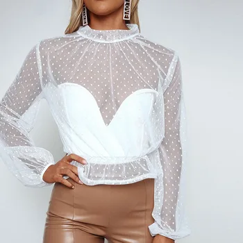 FQLWL Polka Dot Sexy White Chiffon Blouse Women Tops Transparent Flare Sleeve Black Shirt Ladies Summer Mesh Blouse Female Blusa
FQLWL Polka Dot Sexy White Chiffon Blouse Women Tops Transparent Flare Sleeve Black Shirt Ladies Summer Mesh Blouse Female Blusa