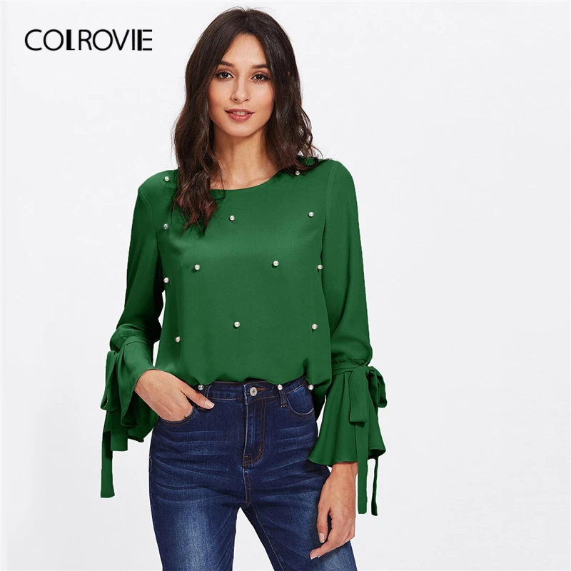 COLROVIE Green Pearl Beads Bell Long Sleeve Elegant Blouse Shirt Women 2019 Spring Workwear Office Ladies Tops And Blouses
COLROVIE Green Pearl Beads Bell Long Sleeve Elegant Blouse Shirt Women 2019 Spring Workwear Office Ladies Tops And Blouses
