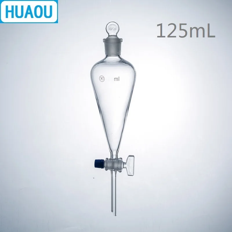 Фото HUAOU 125mL Seperatory Funnel Pear Shape with Ground in Glass Stopper and Stopcock Laboratory Chemistry Equipment  Канцтовары | Воронка (32900285859)