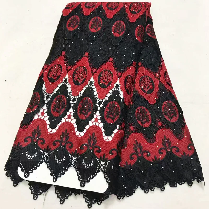 Free shipping (5yards/pc) high quality black red African cord lace embroidered guipure lace fabric with stones for dress FLV30
Free shipping (5yards/pc) high quality black red African cord lace embroidered guipure lace fabric with stones for dress FLV30