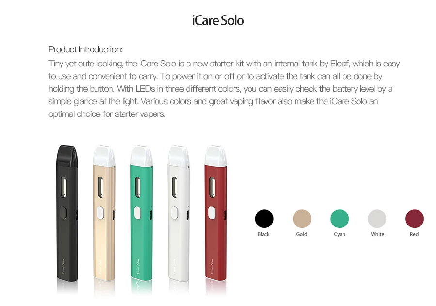 Original Eleaf iCare Solo Kit 320mAh battery 11mm in diameter with incuilt tank e-cigarette Eleaf icare kit 1