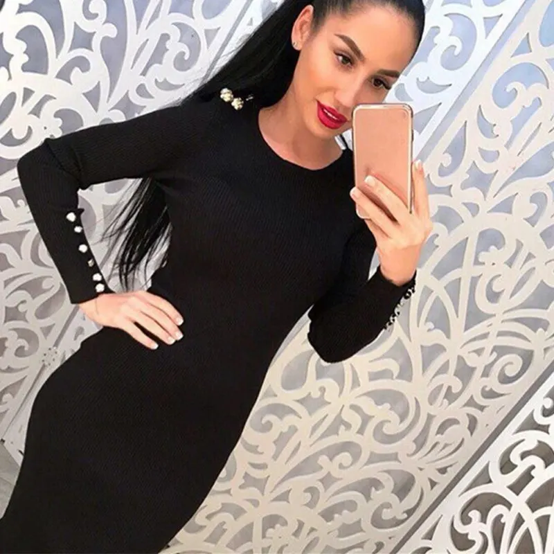 Autumn Winter Fashion Women Sexy Bodycon Dress Knitted Midi Dress Vestdos Solid Color Long Sleeve Package Hip Club Dress
Autumn Winter Fashion Women Sexy Bodycon Dress Knitted Midi Dress Vestdos Solid Color Long Sleeve Package Hip Club Dress