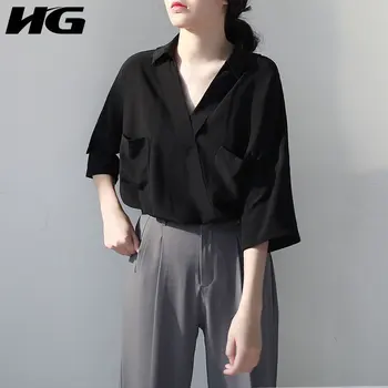 HG V Neck Black Chiffon Blouse Women Seven Quarter Sleeve shirt Womens Elegan Womens Tops and Blouses Office Dress ZYQ1239
HG V Neck Black Chiffon Blouse Women Seven Quarter Sleeve shirt Womens Elegan Womens Tops and Blouses Office Dress ZYQ1239