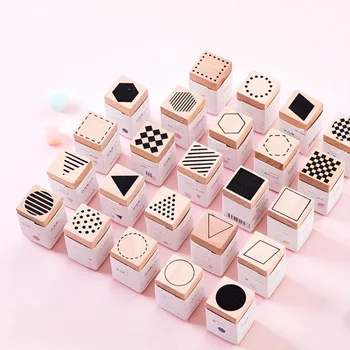 

24kinds geometrical mini wooden stamps round square check hexagon diamond triangle shape decorative wood stamp