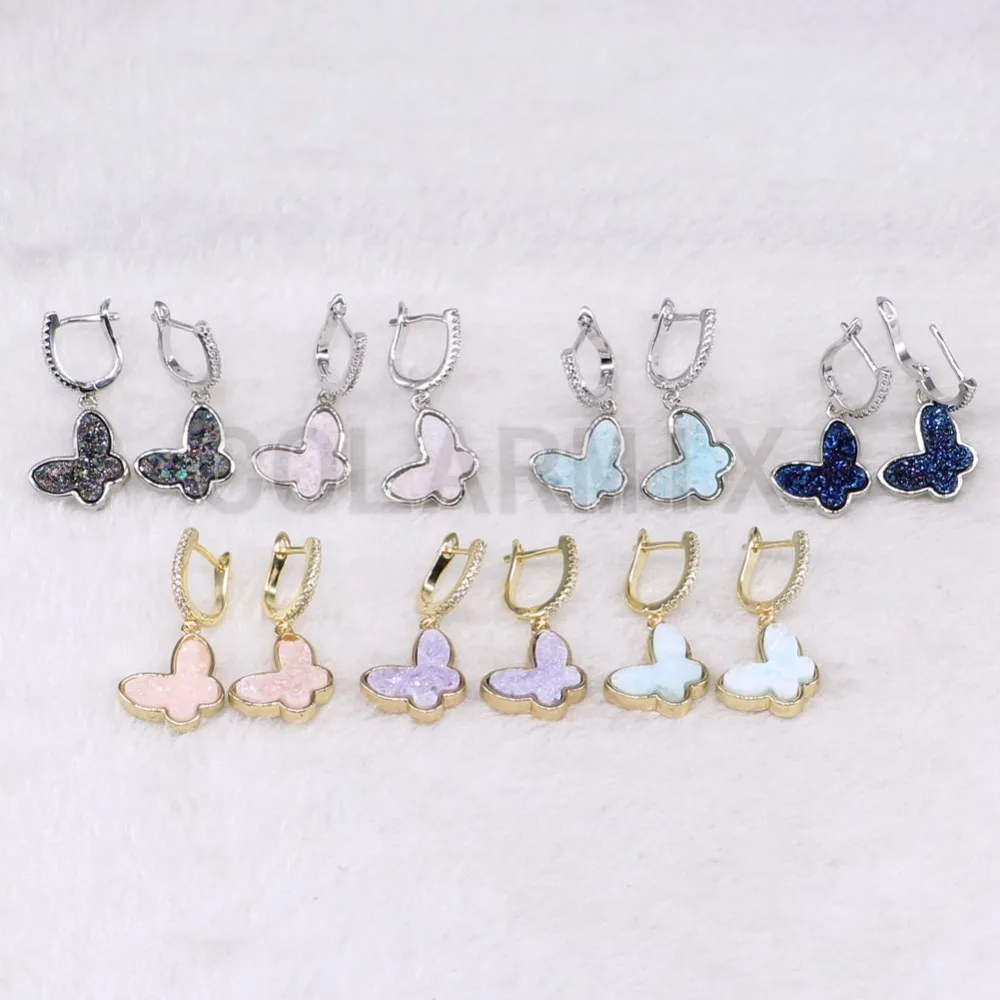High quality Geode Crustal stone butterfly earrings fashion druzy tiny cute earrings3700 | Украшения и аксессуары