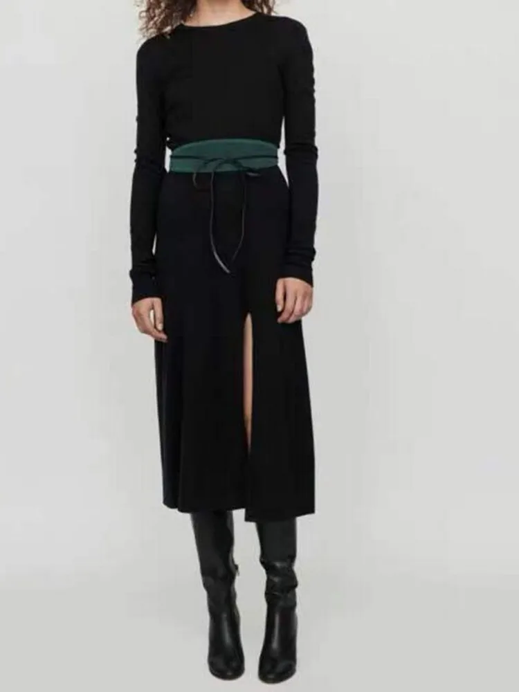 Autumn and Winter new 2019 Women's Midi Dress long-sleeved Black Front slit knitted dress casual
Autumn and Winter new 2019 Women's Midi Dress long-sleeved Black Front slit knitted dress casual