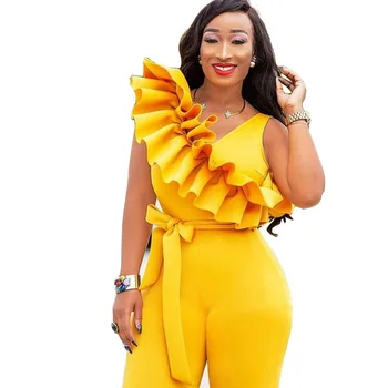 Africa Clothing New Spring Autumn Jumpsuit With Belt Women Sleeveless Ruffles Long Pants Yellow Rompers Slim Bodycon
Africa Clothing New Spring Autumn Jumpsuit With Belt Women Sleeveless Ruffles Long Pants Yellow Rompers Slim Bodycon