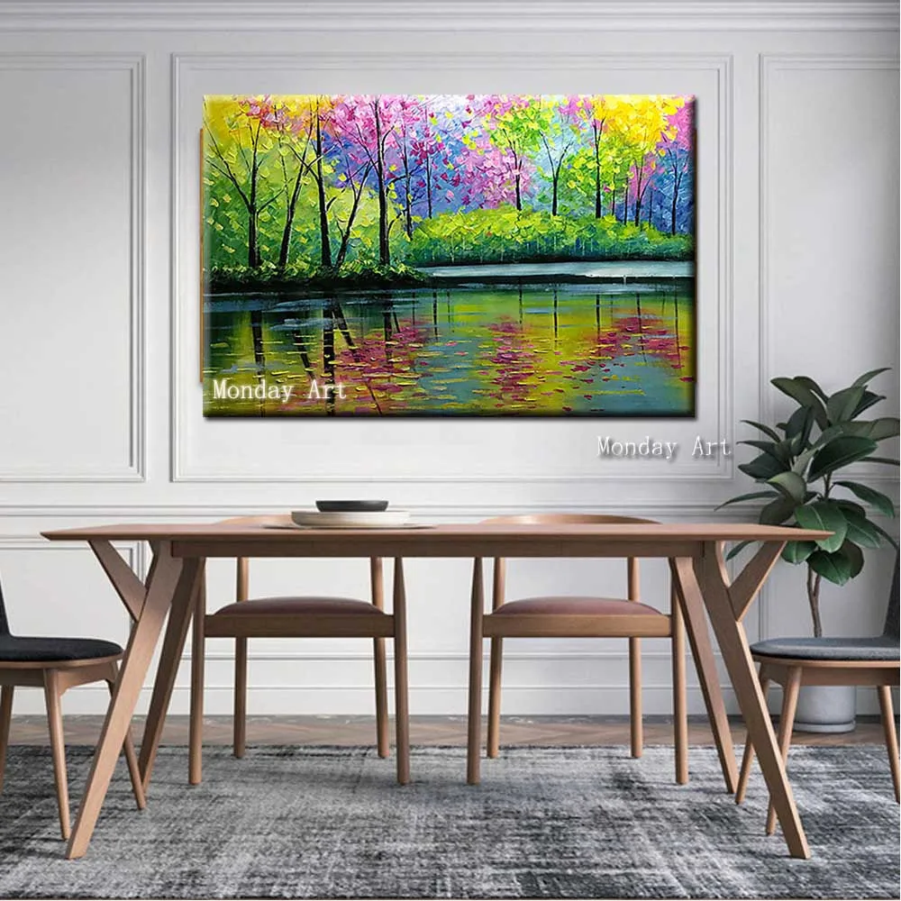 Oil painting high quality Hand Painted modern Colorful Forest Tree Canvas Painting wall Art Picture for Living Room | Дом и сад