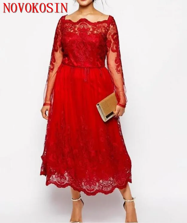 2019 Red Lace Plus Size Evening Dresses Square Neck Long Sleeve Tea-Length Party Prom Dress Evening Gown For Special Occasion
2019 Red Lace Plus Size Evening Dresses Square Neck Long Sleeve Tea-Length Party Prom Dress Evening Gown For Special Occasion