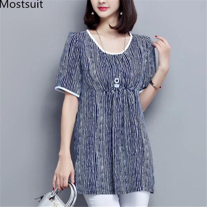 2019 Summer Striped Long T-shirts Women Plus Size Short Sleeve O-neck Tshirt Tops Casual Office Elegant Tees T Shirts Black Blue
2019 Summer Striped Long T-shirts Women Plus Size Short Sleeve O-neck Tshirt Tops Casual Office Elegant Tees T Shirts Black Blue