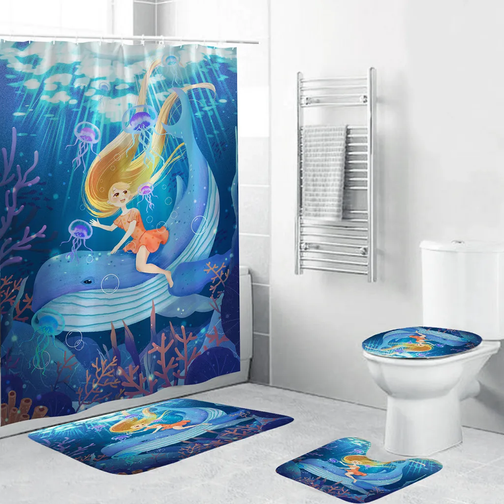 NEW 4PCS Shower Curtain Non Slip Toilet Polyester Cover Mat Set Waterproof Bathroom Curtains Dolphin Printed Bath Curtains
NEW 4PCS Shower Curtain Non Slip Toilet Polyester Cover Mat Set Waterproof Bathroom Curtains Dolphin Printed Bath Curtains
