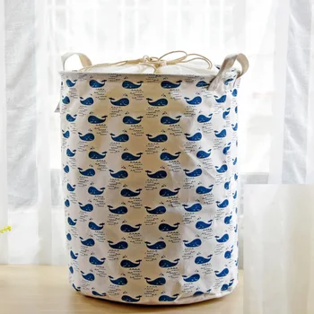 

Cotton Linen Cute Blue Whale With Handle Crown Linen Zakka Vintage Storage Laundry Basket Fold Bin 35x45cm