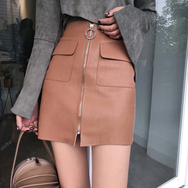Newest short Skirt Zipper Pocket Retro High Waist PU Skirts A Skirt Package Hip Skirt Femme Mini Faldas 2018
Newest short Skirt Zipper Pocket Retro High Waist PU Skirts A Skirt Package Hip Skirt Femme Mini Faldas 2018
