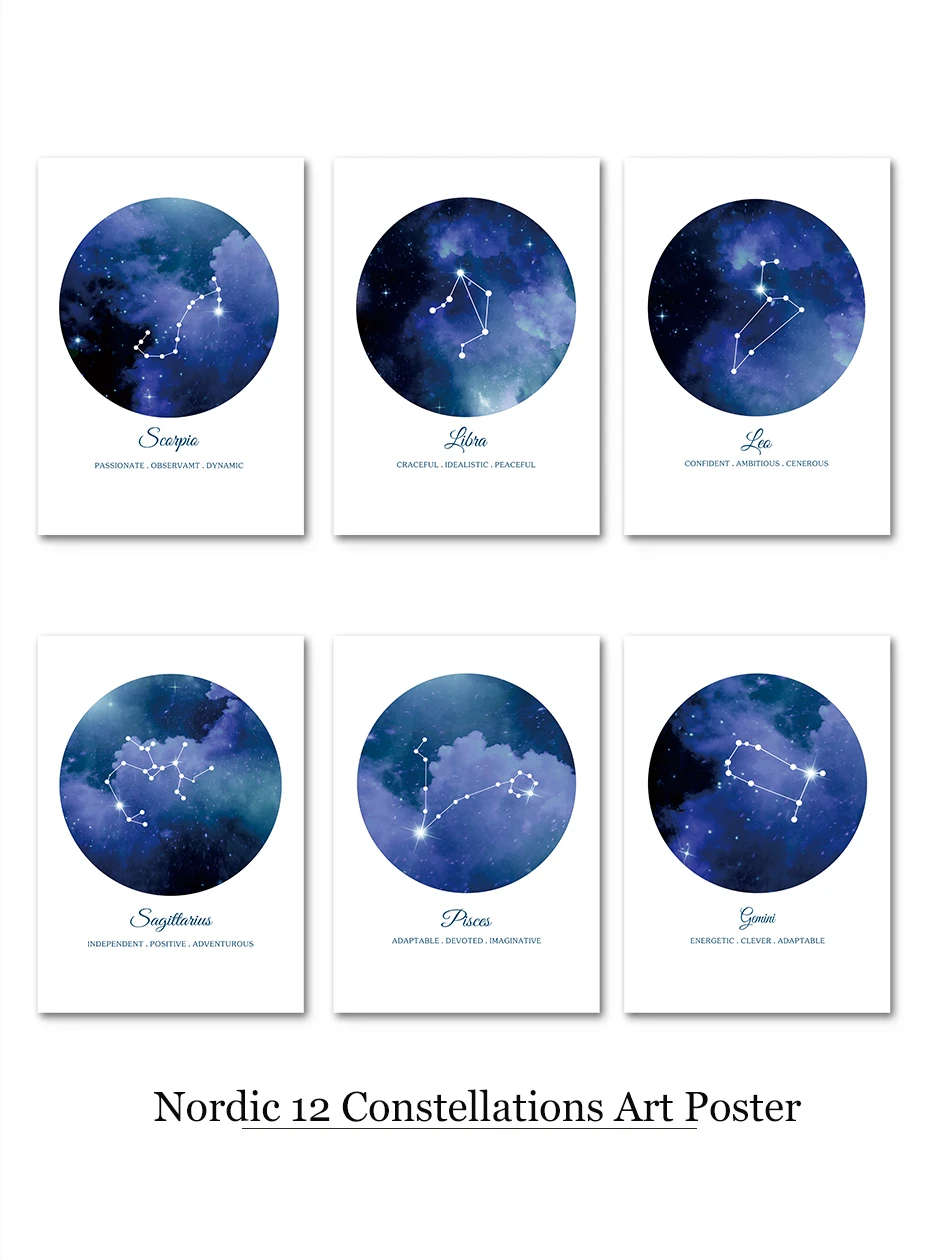 12 Constellations Wall Art Cosmos Starry Realistic Canvas Painting Colorful Vintage Posters Nordic Prints Living Room Home Decor (1)