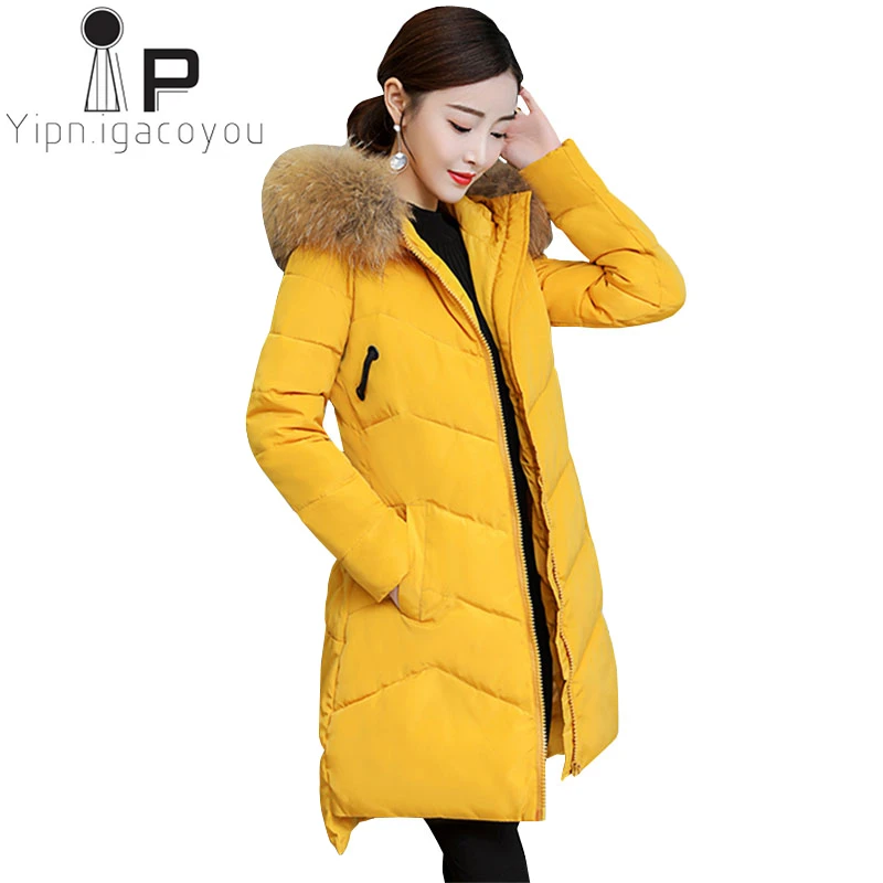 Parka Women 2020 Winter Red Jacket Long Coat Plus size Big Fur Collar Hooded Down Female Cotton Padded Coats | Женская одежда