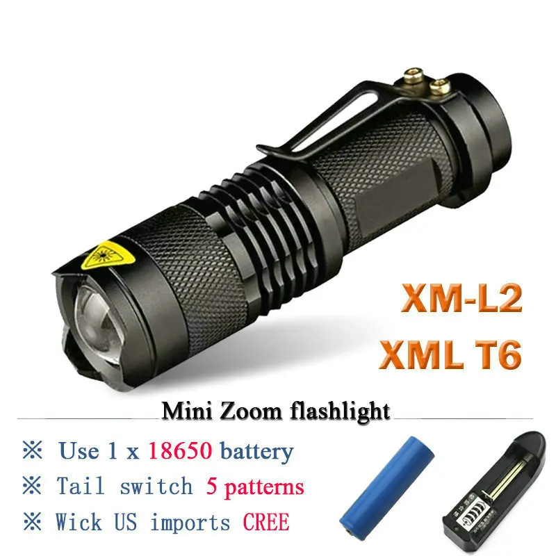 

Portable backpack torch flashlight 18650 charge xm L2 most powerful zoom mini flashlight CREE XML- T6 waterproof hunting lantern