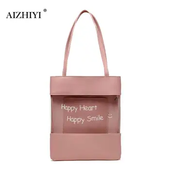 Fashion Women Letter Print Transparent Bag Clear PVC ShoppingTote Messenger Bags Laser Holographic Shoulder Bag Lady Sac A Main
Fashion Women Letter Print Transparent Bag Clear PVC ShoppingTote Messenger Bags Laser Holographic Shoulder Bag Lady Sac A Main