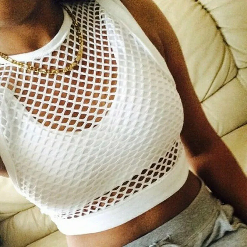 Women Sexy Sheer Mesh T Shirt Sleeveless See Through Fishnet Crop Tops Ladies' New Sexy Transparent Soild Color Top Hot Selling
Women Sexy Sheer Mesh T Shirt Sleeveless See Through Fishnet Crop Tops Ladies' New Sexy Transparent Soild Color Top Hot Selling