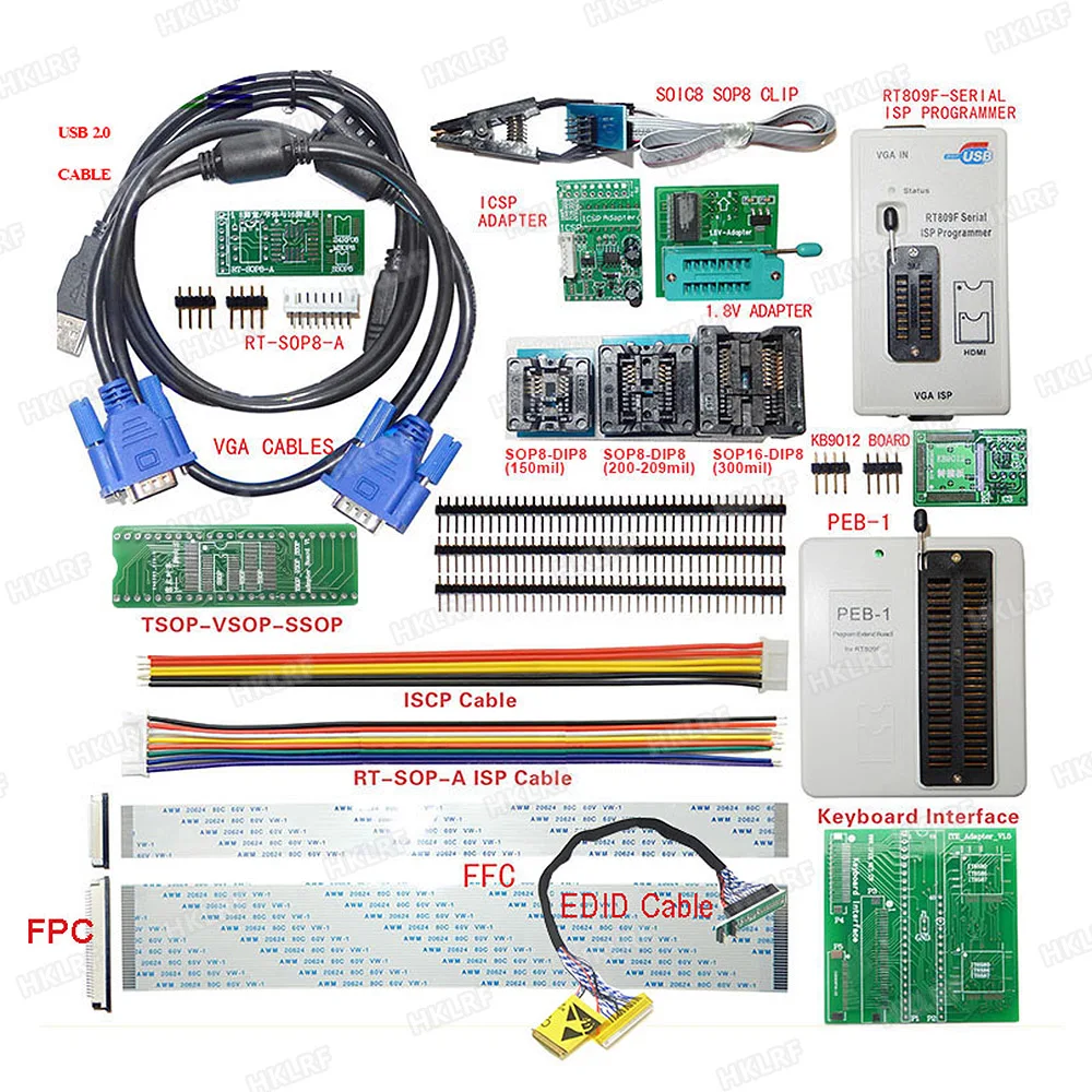 100% Original RT809F Programmer+All Adapters SOP8 IC Clip LCD Reader + PEB-1 Expansion board +Edid Cable Free Shipping
100% Original RT809F Programmer+All Adapters SOP8 IC Clip LCD Reader + PEB-1 Expansion board +Edid Cable Free Shipping