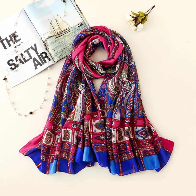 

Bohemian Natural Silk Shawl Foulard Women Luxury Brand Triabl Aztec Malaysia Islamic Hijab Scarf 2018 Plus Size 180*90cm