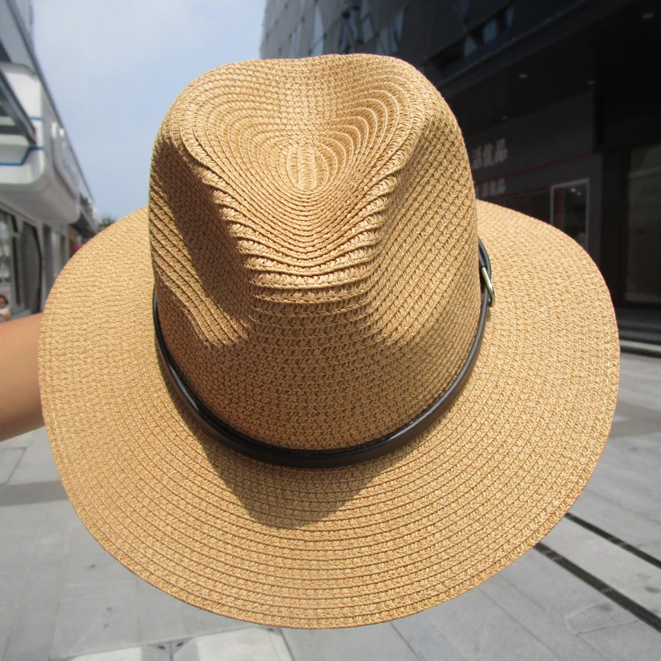 Unisex Summer Women Mens High Quality Khaki Jazz Cap Beach Sunvisor Straw Hat with Black Leather Decorative Band Handsome Sunhat
Unisex Summer Women Mens High Quality Khaki Jazz Cap Beach Sunvisor Straw Hat with Black Leather Decorative Band Handsome Sunhat