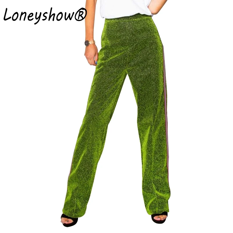 Loneyshow 2017 Mid Waist Striped Tape Side Glitter Pants Green Red Wide Leg Pants for Woman Fall Elastic Waist Casual Trousers
Loneyshow 2017 Mid Waist Striped Tape Side Glitter Pants Green Red Wide Leg Pants for Woman Fall Elastic Waist Casual Trousers