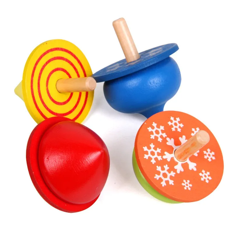 

Baby Toys Cartoon colored Wooden Spinning Top Toy Wood Gyro Classic Toy Learning Educational Toys for above 3Y Kids 4 Pcs/Set