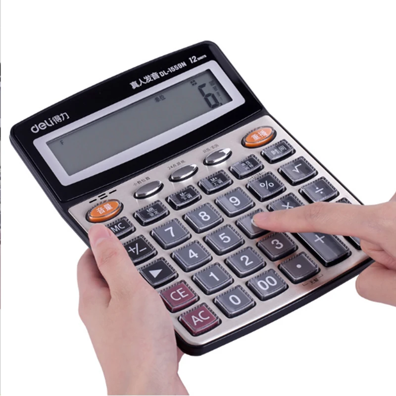 12Digital Large Calculator LCD Display Battery power Human voice,music alarm for Office Financial calculation,Commercial cashier
12Digital Large Calculator LCD Display Battery power Human voice,music alarm for Office Financial calculation,Commercial cashier