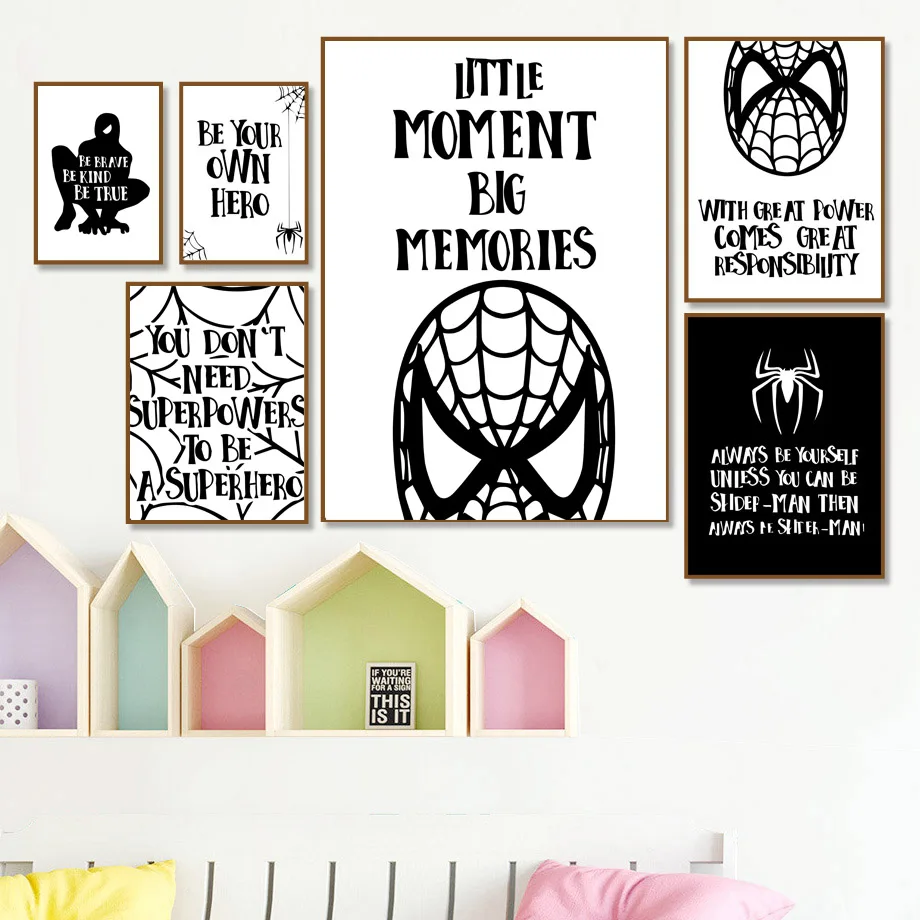 Superhero Spiderman Wall Art Canvas Painting Quotes Nordic Posters And Prints Black White Wall Pictures For Kids Room Home Decor
Superhero Spiderman Wall Art Canvas Painting Quotes Nordic Posters And Prints Black White Wall Pictures For Kids Room Home Decor