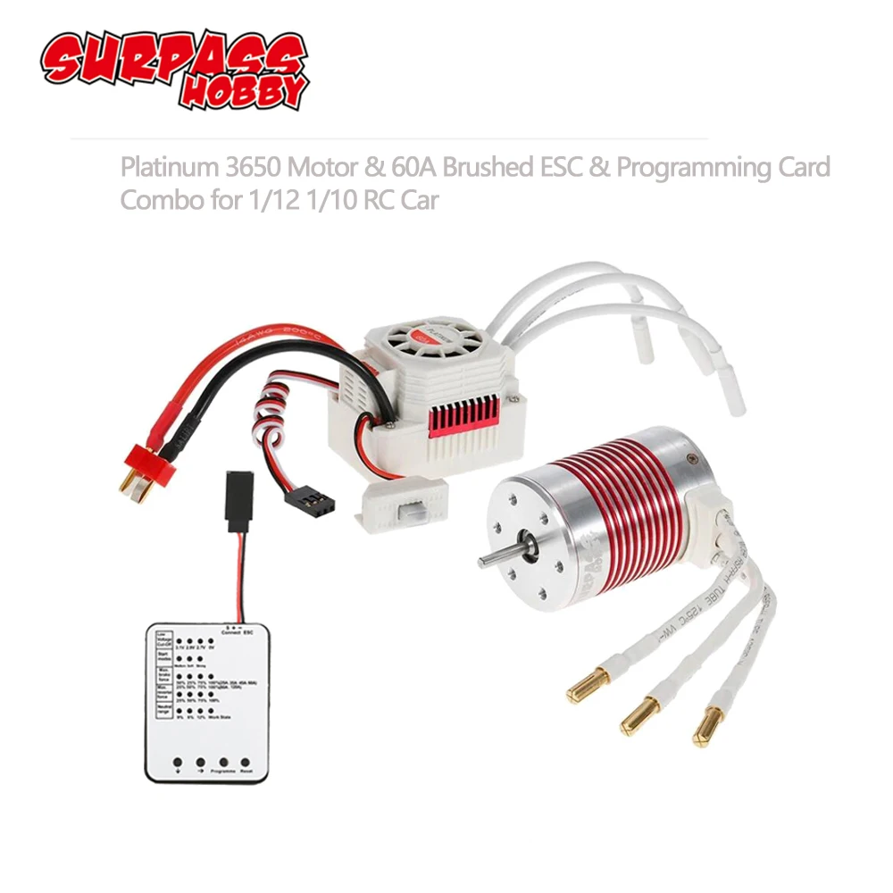 SURPASSHOBBY Platinum Waterproof Series 3650 3900KV 4300KV 5200KV Brushless Motor 60A ESC Programming Card for 1/10 RC Car Boat
SURPASSHOBBY Platinum Waterproof Series 3650 3900KV 4300KV 5200KV Brushless Motor 60A ESC Programming Card for 1/10 RC Car Boat