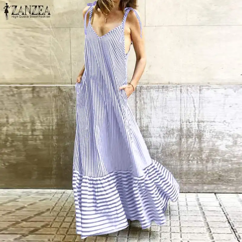 ZANZEA Women Sexy V neck Striped Beach Dress Summer Straps Maxi Long Sundress Robe Femme Pacthwork Ruffles Hem Vestido Tunic 5XL
ZANZEA Women Sexy V neck Striped Beach Dress Summer Straps Maxi Long Sundress Robe Femme Pacthwork Ruffles Hem Vestido Tunic 5XL