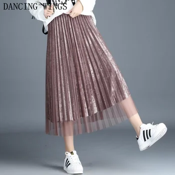 Spring Mesh Tulle Skirt 2020 Female Elastic Waist Pleated Gold Velvet Skirt Midi Pleated Skirt faldas mujer
Spring Mesh Tulle Skirt 2020 Female Elastic Waist Pleated Gold Velvet Skirt Midi Pleated Skirt faldas mujer