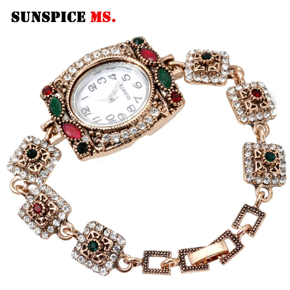 SUNSPICE MS wrist watch retro gold color turkish link bracelet with rhinestone for women Caucasian Tradition wedding jewelry new
SUNSPICE MS wrist watch retro gold color turkish link bracelet with rhinestone for women Caucasian Tradition wedding jewelry new