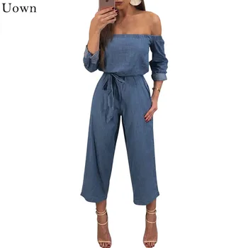 Women Slash Neck Off Shoulder Jeans Jumpsuit Wide Leg Rompers Autumn Long Sleeve Loose Ankle-Length Pants Denim Catsuit
Women Slash Neck Off Shoulder Jeans Jumpsuit Wide Leg Rompers Autumn Long Sleeve Loose Ankle-Length Pants Denim Catsuit