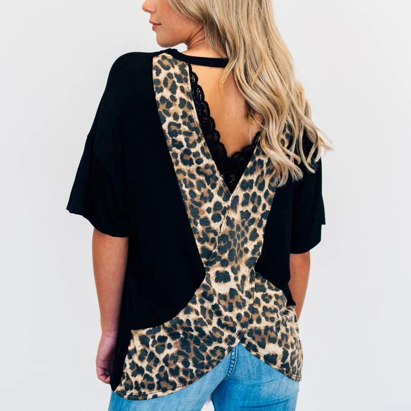Women Tops Summer Short Sleeves O Neck Fashion Backless Shirt Leopard Print Loose Basic Tees
Women Tops Summer Short Sleeves O Neck Fashion Backless Shirt Leopard Print Loose Basic Tees
