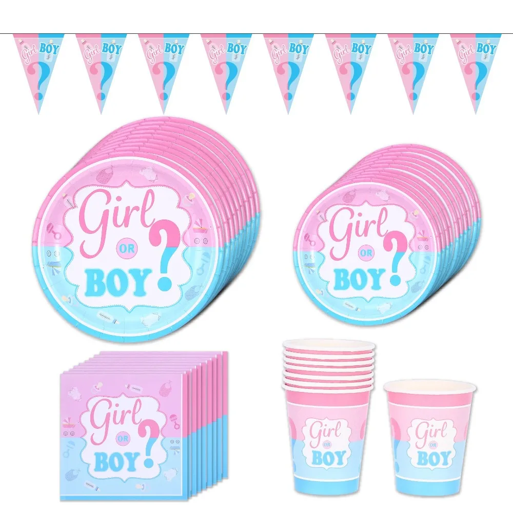 Gender Reveal Boy Or Girl Theme Disposable Tableware Sets Baby Shower Napkins and Plates Kids 1th Birthday Party Supplies
Gender Reveal Boy Or Girl Theme Disposable Tableware Sets Baby Shower Napkins and Plates Kids 1th Birthday Party Supplies