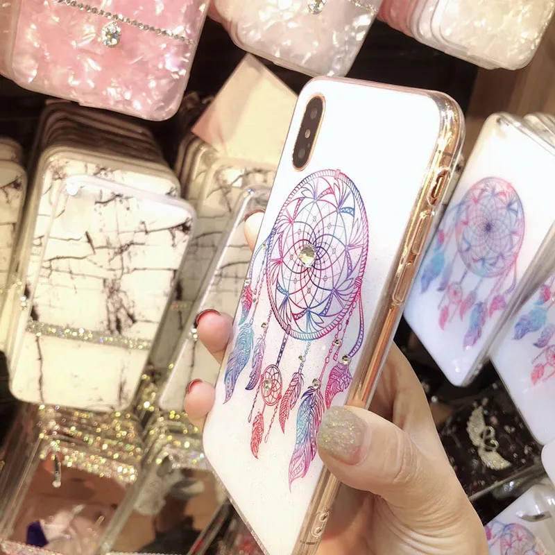 Luxury Bling Diamond Feather Phone Cases For iPhone XR X XS Max 8 7 6 6s Plus Rhinestone Silicone Bumper Hard Back Cover CoqueJPG (5)
