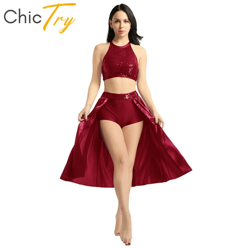 ChicTry Halter Sequin Crop Top with Built-In Leotard Skirt Set Women Ballet Dress Adult Stage Performance Lyrical Dance Costumes
ChicTry Halter Sequin Crop Top with Built-In Leotard Skirt Set Women Ballet Dress Adult Stage Performance Lyrical Dance Costumes