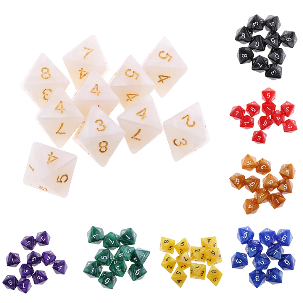 10pcs 8 Sided Plastic Polyhedral Dice Set Numeral Dices Table Board Game Accessories for Dungeons & Dragons | Спорт и развлечения