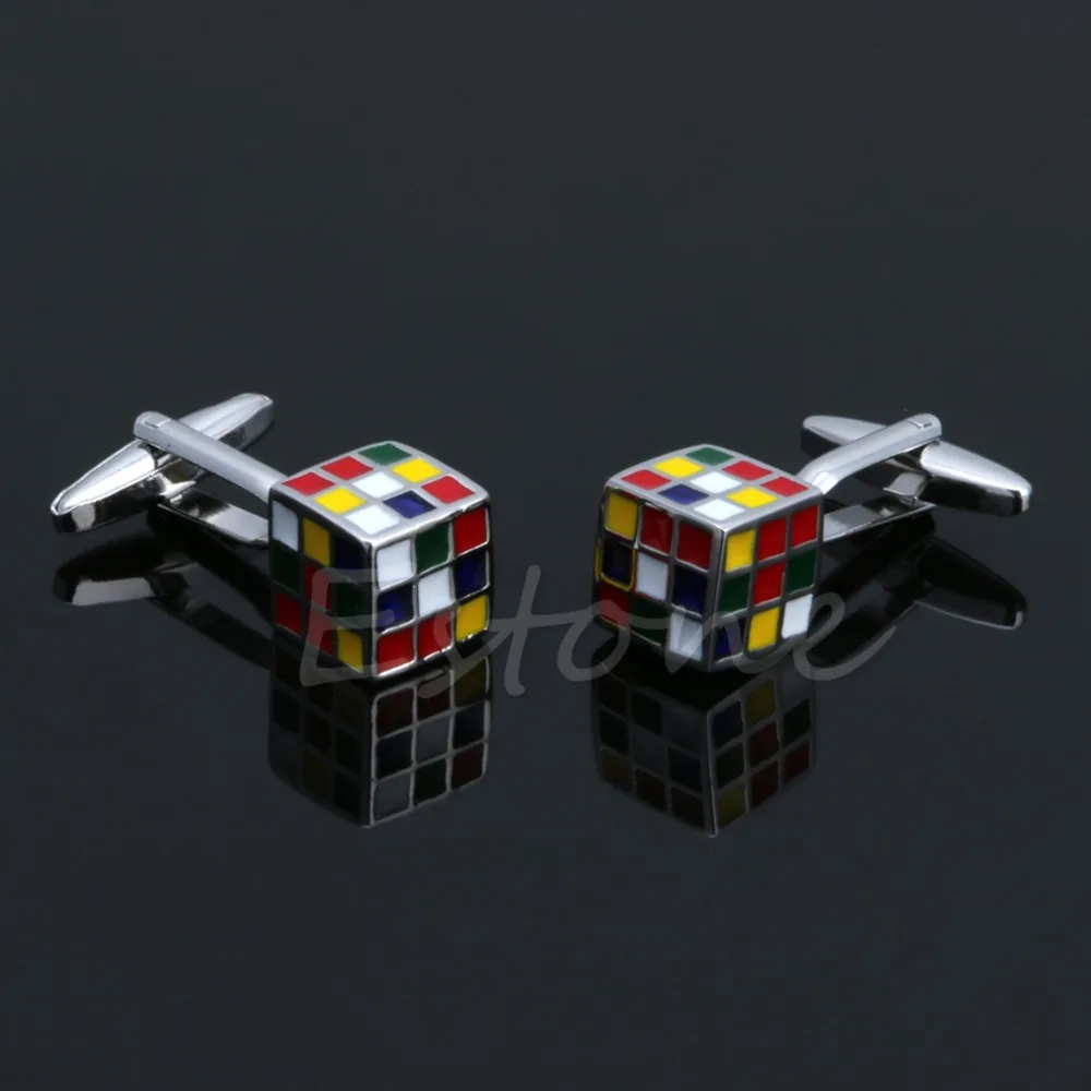 

Men Cuff Links Stainless Steel Cufflink Rubik Cube Design Dress Shirt Cuff Links wedding gifts classic steady cuffs man-made