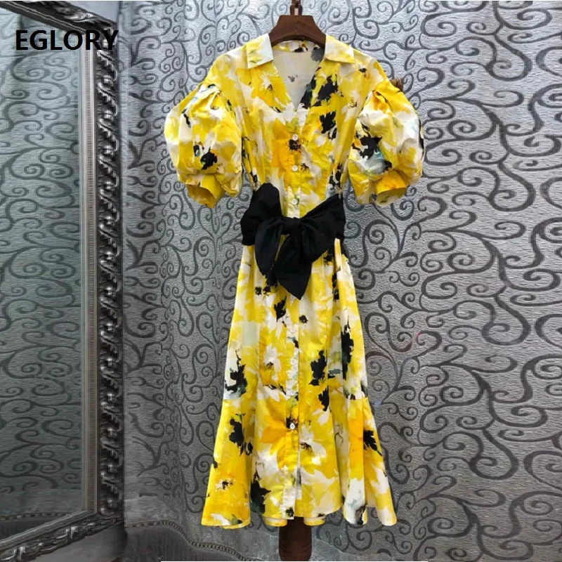 Latest Designer Dress 2019 Summer Fashion Long Shirt Dress Women Turn-down Collar Yellow Floral Print Bow Belt Vintage Dress
Latest Designer Dress 2019 Summer Fashion Long Shirt Dress Women Turn-down Collar Yellow Floral Print Bow Belt Vintage Dress