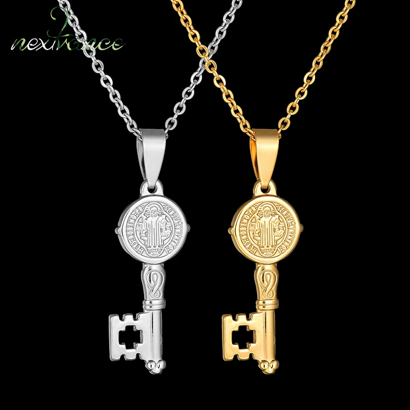 Nextvance Retro Saint Benedict Medal Key Pendants Necklaces for Women Girl Christian Stainless Steel Catholic Church Jewelry | Украшения и
