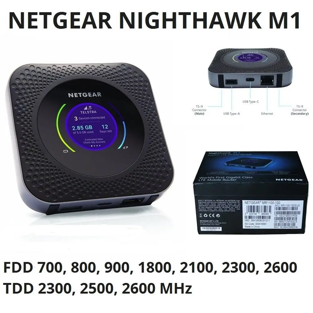 Unlocked Netgear M1 Nighthawk MR1100 4G Gigabit WiFi Hotspot Router EUS Version
Unlocked Netgear M1 Nighthawk MR1100 4G Gigabit WiFi Hotspot Router EUS Version