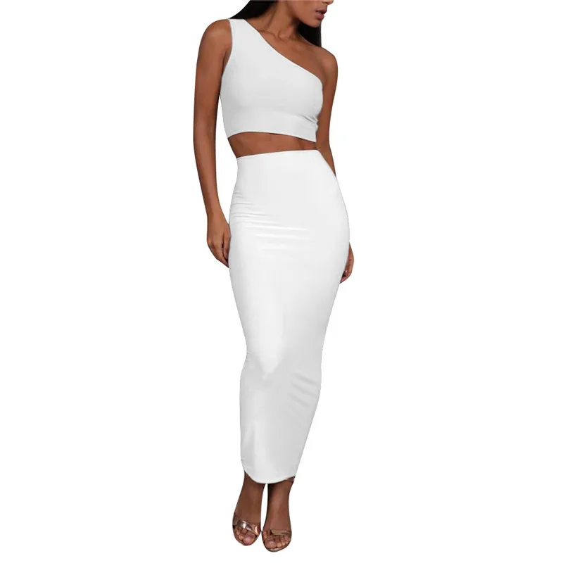 2019 summer new sexy one-shoulder irregular collar sleeveless umbilical two-piece high waist ladies bag hip dress suit 
2019 summer new sexy one-shoulder irregular collar sleeveless umbilical two-piece high waist ladies bag hip dress suit
