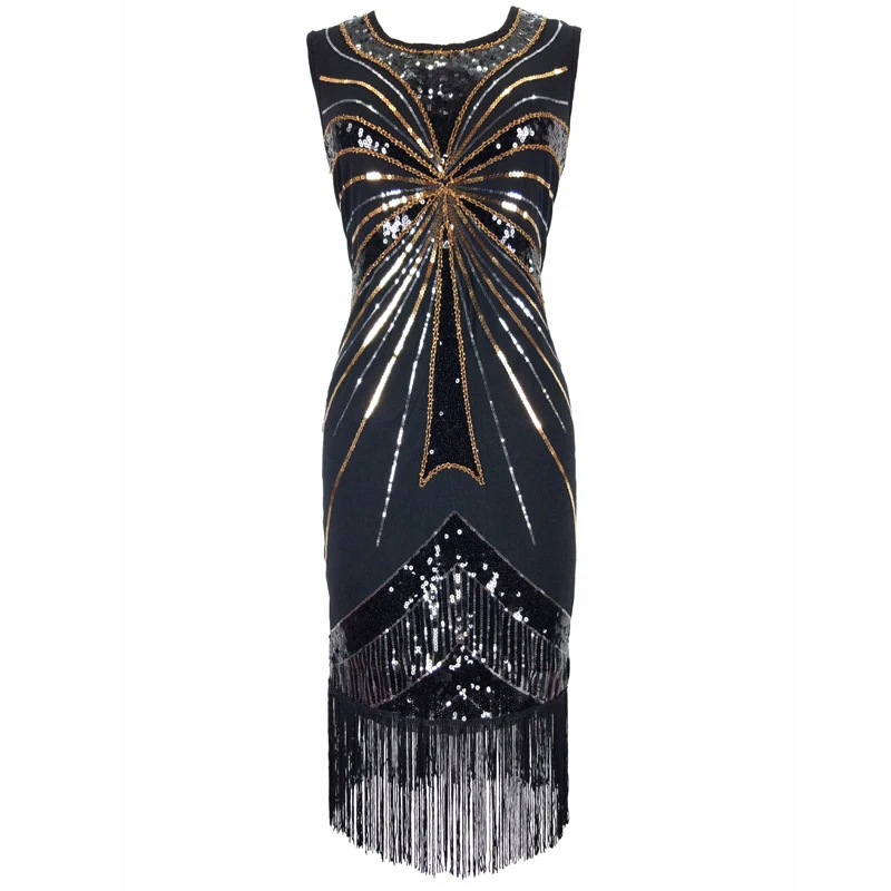 Roaring 1920s Great Gatsby Dress O-Neck Sleeveless Beaded Sequin Tassel Party Dress Classic Little Black Dress Flapper Costumes
Roaring 1920s Great Gatsby Dress O-Neck Sleeveless Beaded Sequin Tassel Party Dress Classic Little Black Dress Flapper Costumes