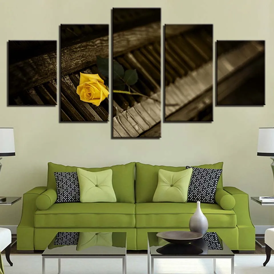 Modular HD Prints Canvas Painting Home Decor Piano 5 Pieces Wall Art Yellow Rose Flower Pictures For Living Room Artwork Poster