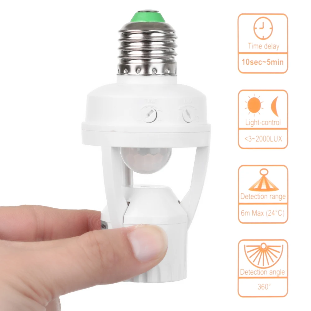 Smart 110V-240V 60W PIR Induction Infrared Motion Sensor E27 LED lamp Base Holder With light Control Switch Bulb Socket Adapter
Smart 110V-240V 60W PIR Induction Infrared Motion Sensor E27 LED lamp Base Holder With light Control Switch Bulb Socket Adapter
