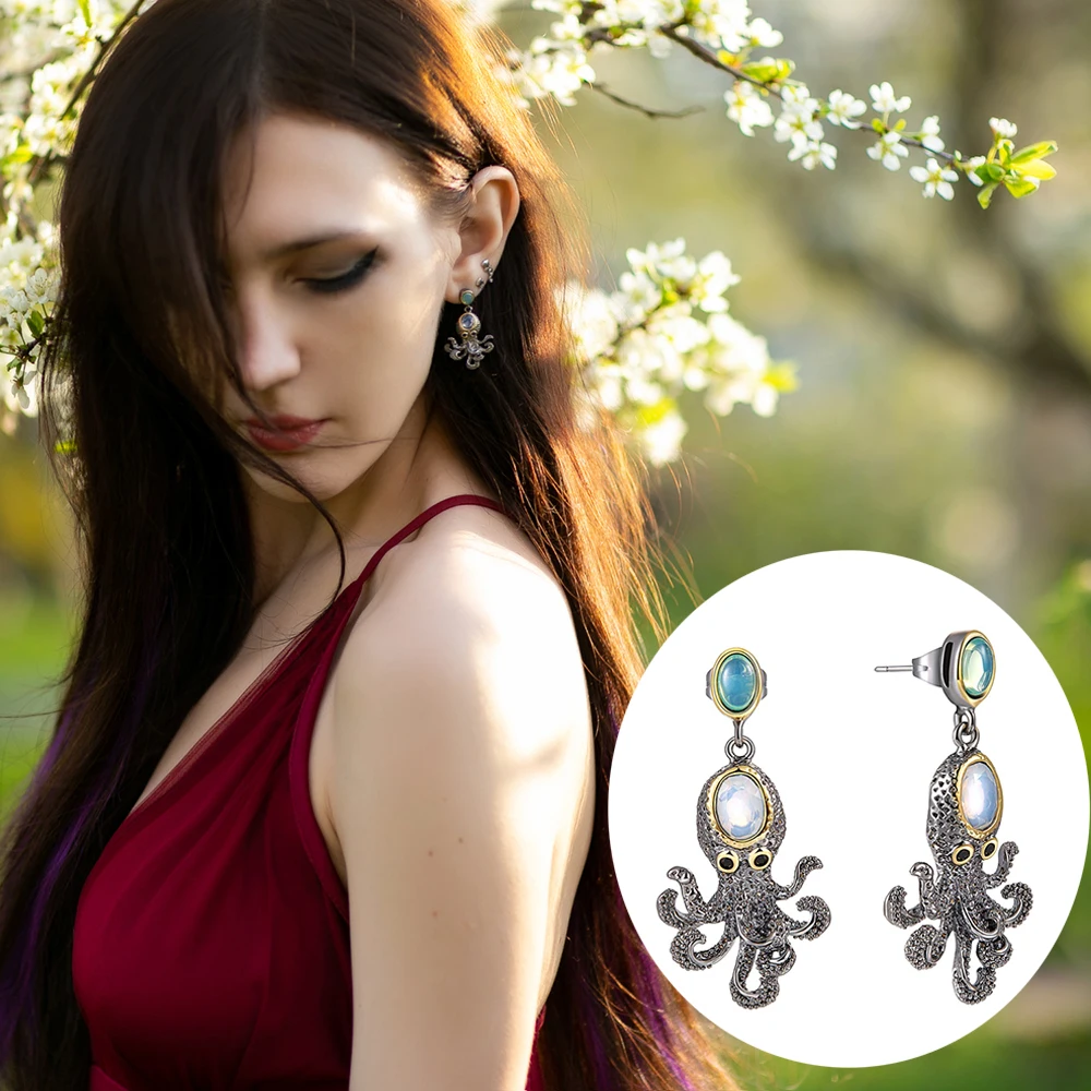 Very cute Dangle Earrings Light Green/White Oval Stones Octopus animal design Jewellery Black Gold color Vintage Drop earring
Very cute Dangle Earrings Light Green/White Oval Stones Octopus animal design Jewellery Black Gold color Vintage Drop earring